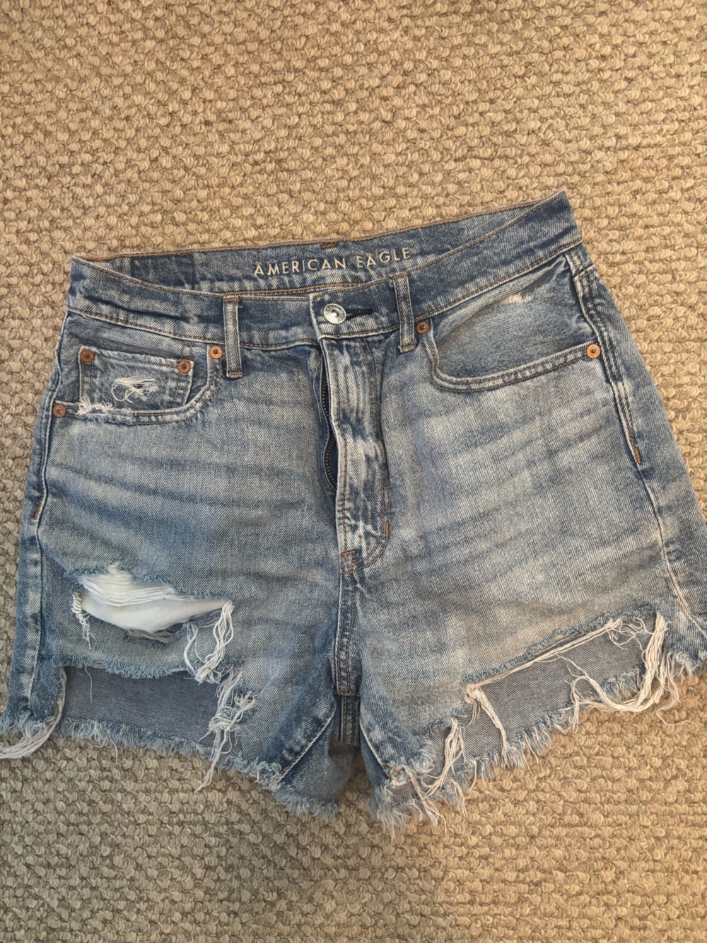 American Eagle Light Blue Distressed Denim Shorts